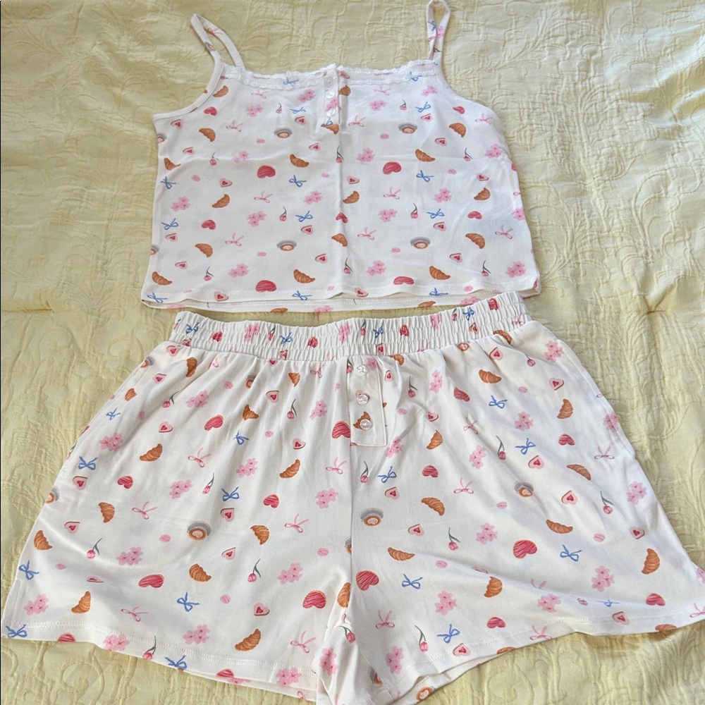 Rewash White Pajama Set with Pink and Blue Print
